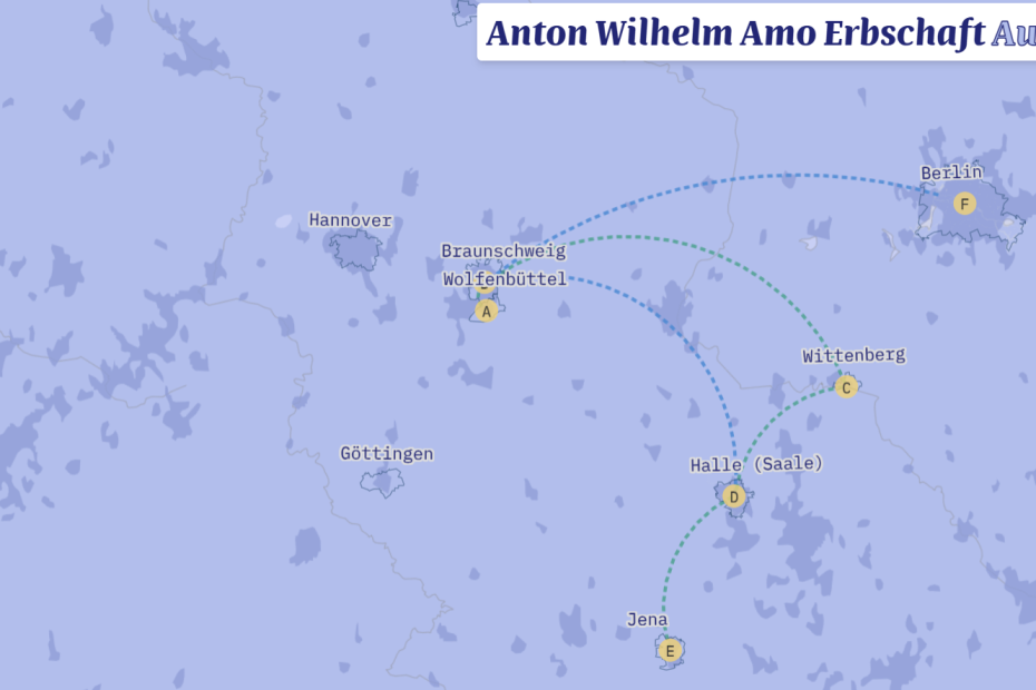 Der AudioWalk von Anton Wilhelm Amo Erbschaft verbindet Station von Amo's Leben und Schwarzer Geschichte